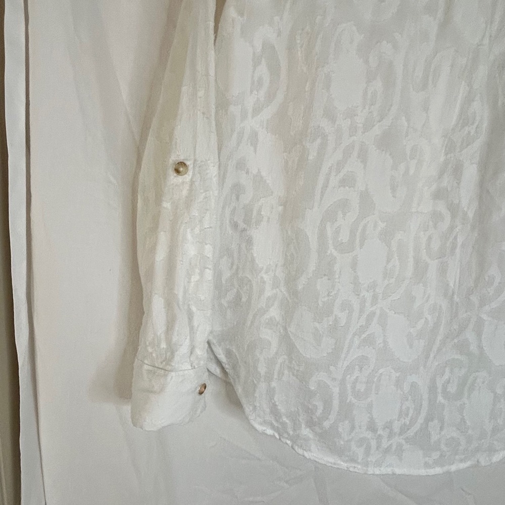 Maeve Anthropologie Womens Button Down Shirt Size 8 White Floral Long Sleeve - Picture 10 of 14